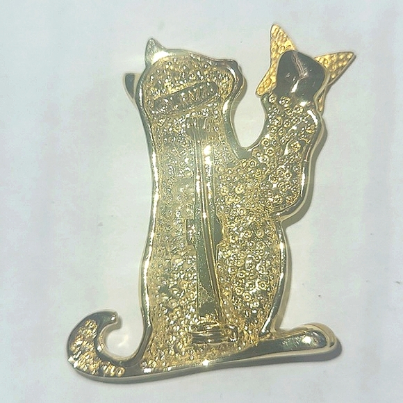 L. RAZZA Cat Brooch Vintage playing with butterfly 14k gold plated Signed - Picture 2 of 4